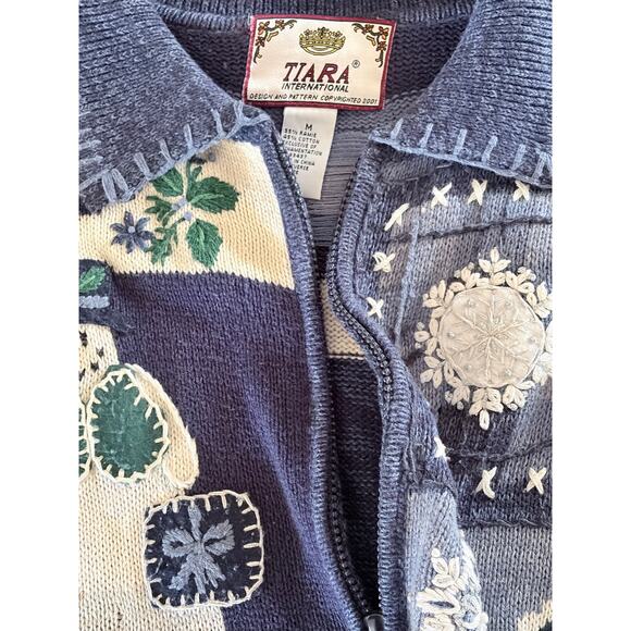 Tiara International Blue Winter Frosty Zip Cardigan size Medium - Picture 10 of 12